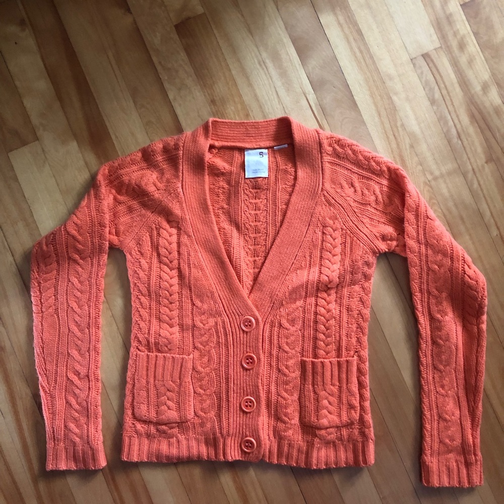 Anthropologie 'far away from close' orange cashmere cropped cardigan size S